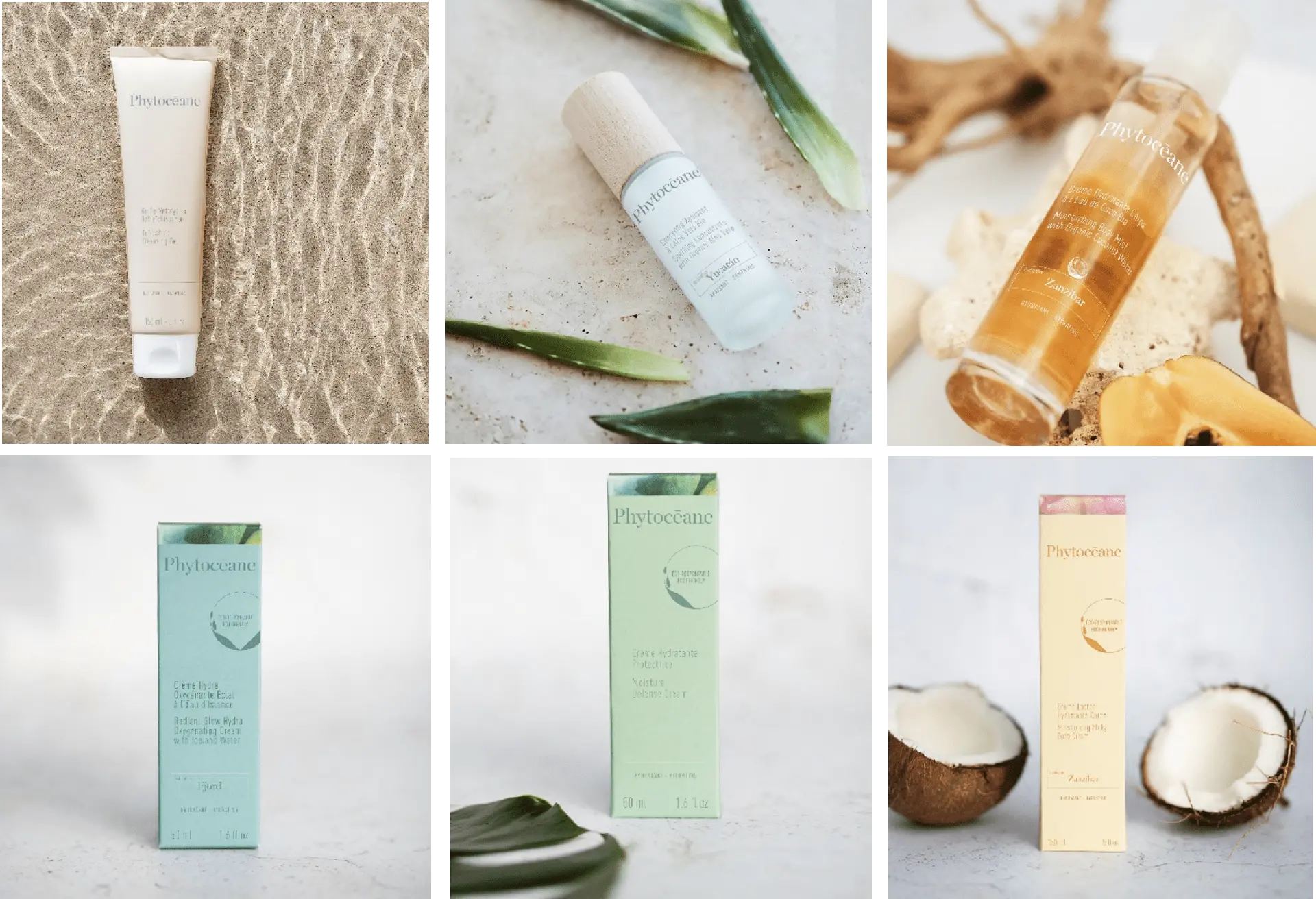 Packaging éco-responsable Phytocéane : verre recyclable, capots en bois et tubes végétaux
